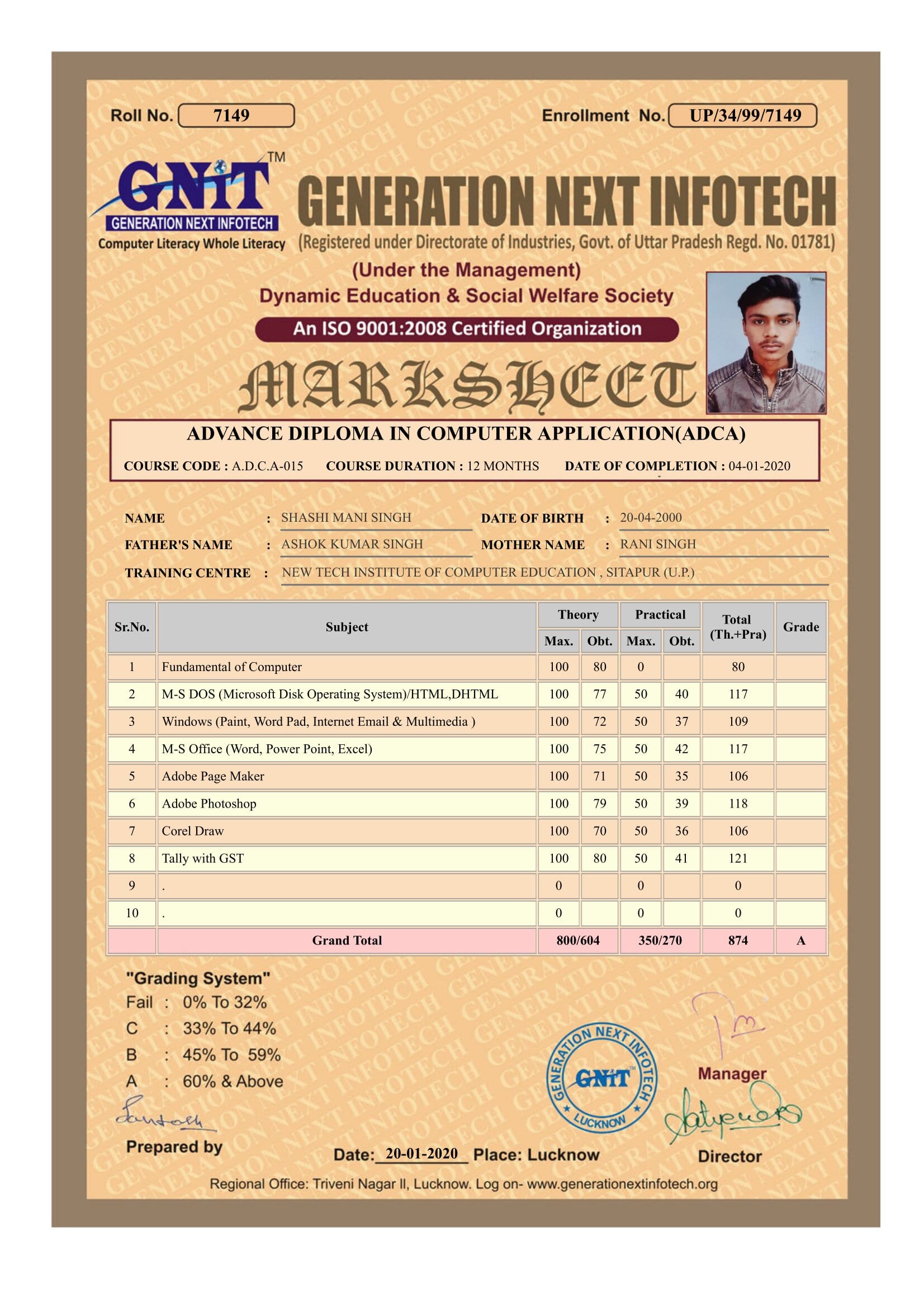 Sample Crtificate